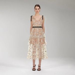 Self Portrait Star Mesh Embroidery Midi Dress 4